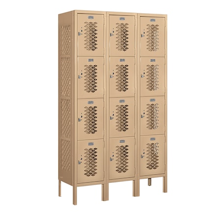 Salsbury Industries 4 Tier Vented Locker, 36"Wx66"Hx12"D, 12 Door, Tan, Unassembled 74352TN-U